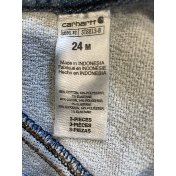 Carhartt Denim Overalls Bib Size 24M Toddler  Baby Infant Soft Stretch Blue Jean - Picture 8 of 8